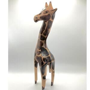 Vintage Hand Carved‎ Wooden 12" tall Giraffe Figurine African Folk Art Statue